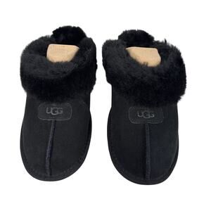 UGG Coquette Slippers Womens 8 Black Suede Slip On Flat Lined Indoor Outdoor